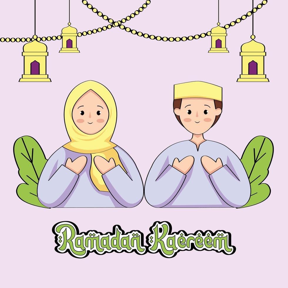 Ramadan kareem vector illustratie met moslim paar illustratie