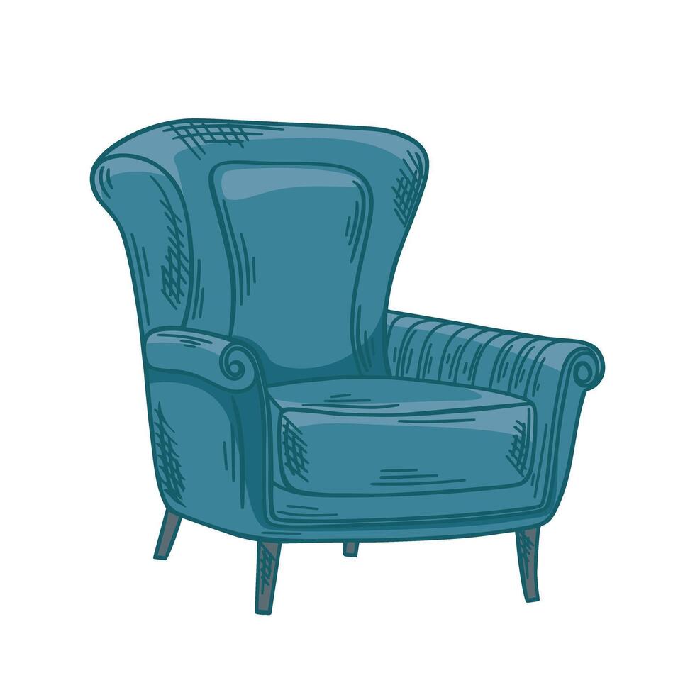 wijnoogst blauw fauteuil, meubilair voor huis interieur vector