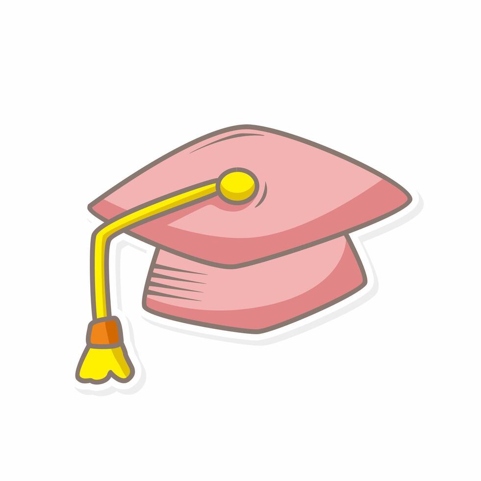 diploma uitreiking hoed sticker illustratie hand- trek stijl vector