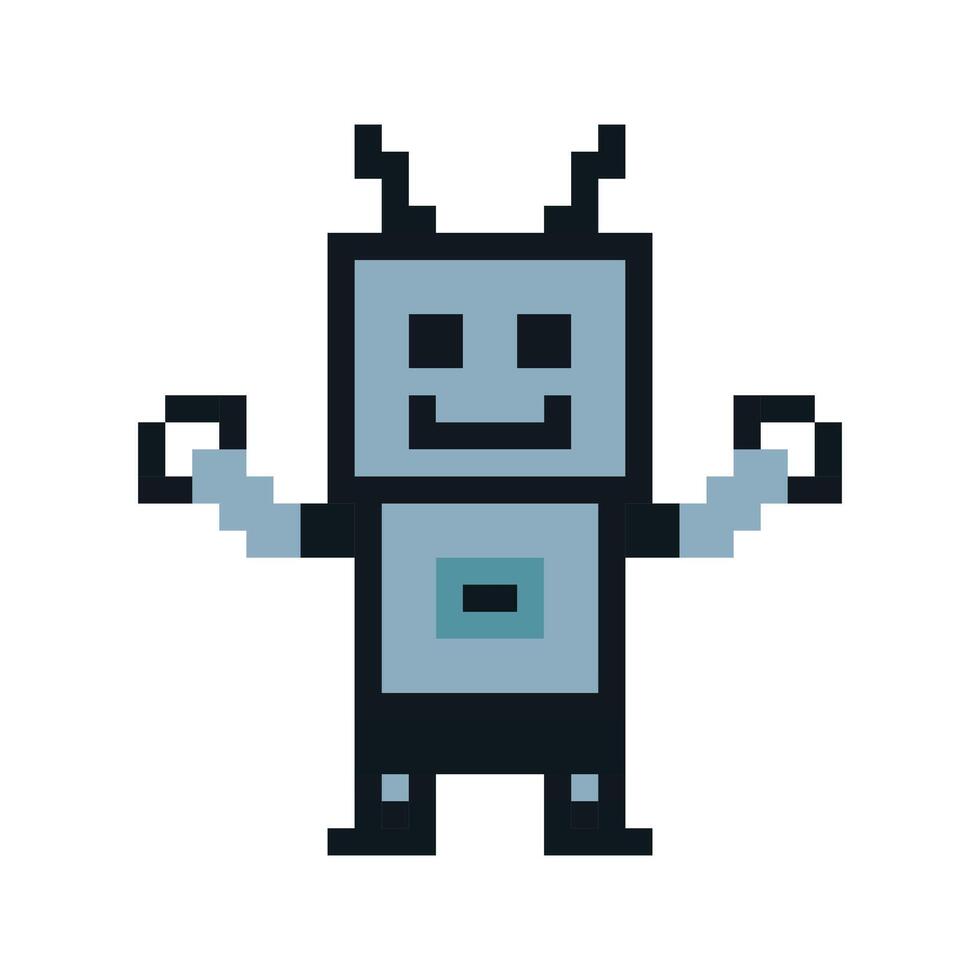 schattig pixel tekenfilm robot ai 8 bit karakter spel robot of ai voor onderwijs babbelen vector groot hoofd 8 beetje bot vector technologie ai robot.