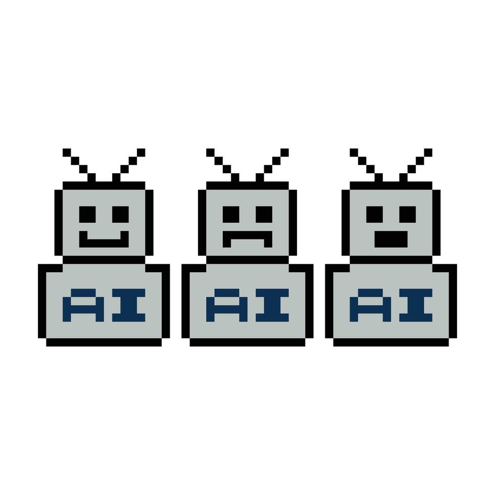 schattig pixel tekenfilm robot ai 8 bit karakter spel robot of ai voor onderwijs babbelen vector groot hoofd 8 beetje bot vector technologie ai robot.