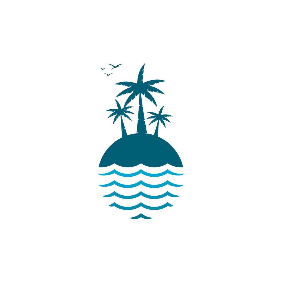 vector logo van een palm boom in de midden- van een eiland en de oceaan