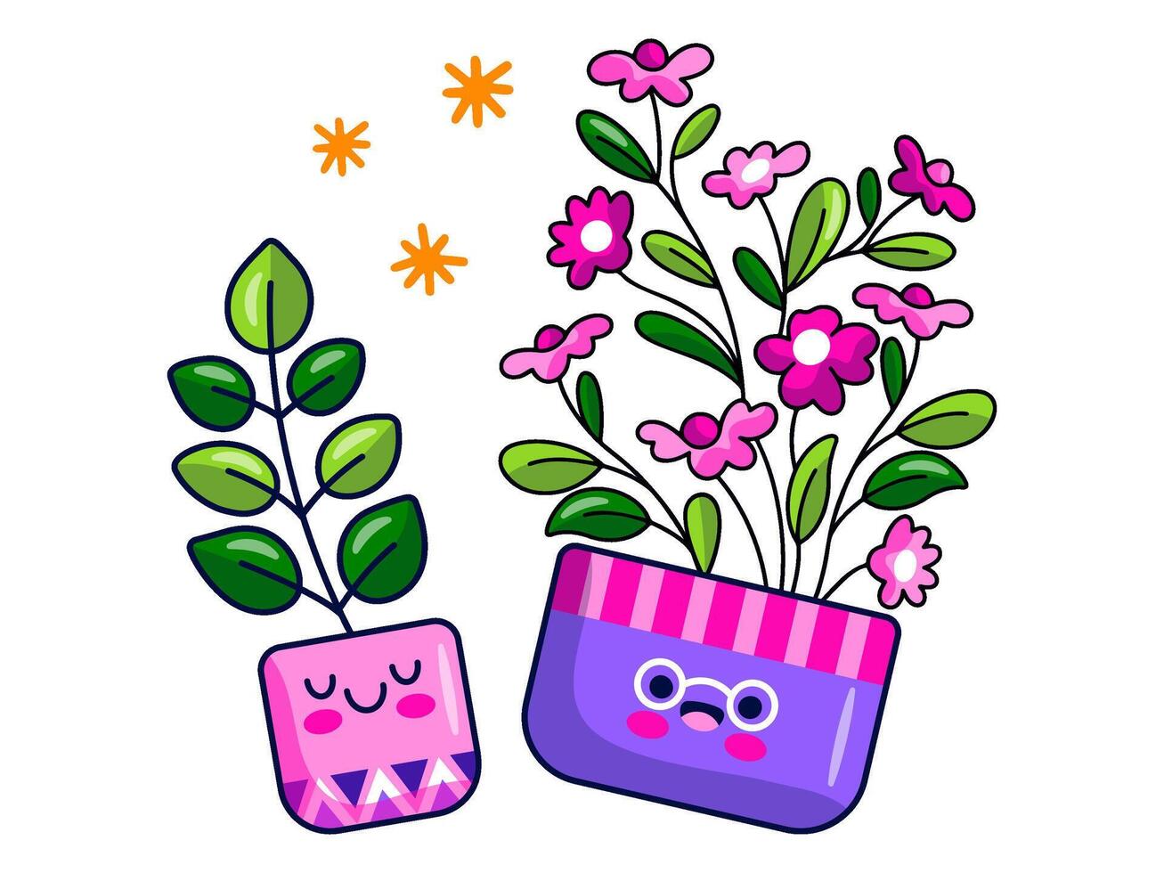 bloemen en planten sticker elementen karakter illustratie vector