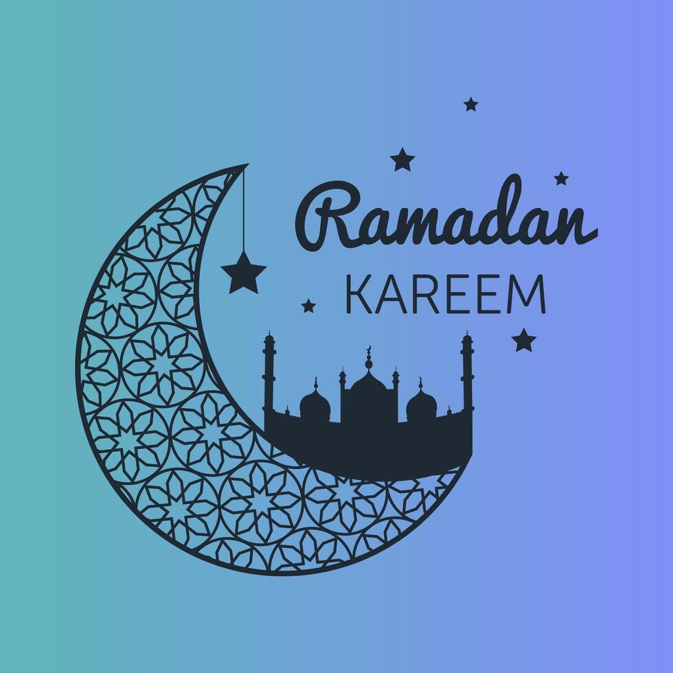 Islamitisch Ramadan kareem achtergrond met blauw halve maan maan ster en moskee. vector