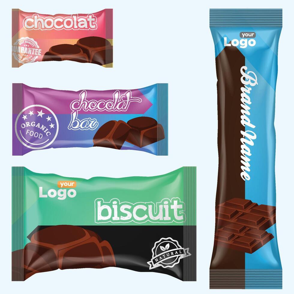 stromen pak en chocola bar. wit tussendoortje pakket sjabloon voor koekjes, biscuit, wafeltje. blanco chocola bar mockup door folie stromen pak Aan transparant rug. vector