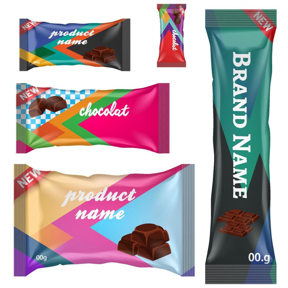 chocola bar van snoep bar reeks geïsoleerd Aan wit achtergrond vector