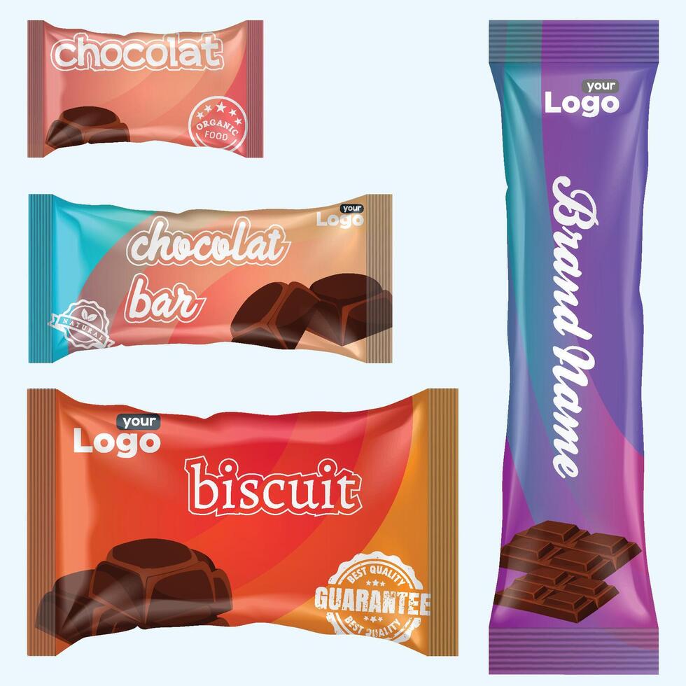 stromen pak en chocola bar. wit tussendoortje pakket sjabloon voor koekjes, biscuit, wafeltje. blanco chocola bar mockup door folie stromen pak Aan transparant rug. vector