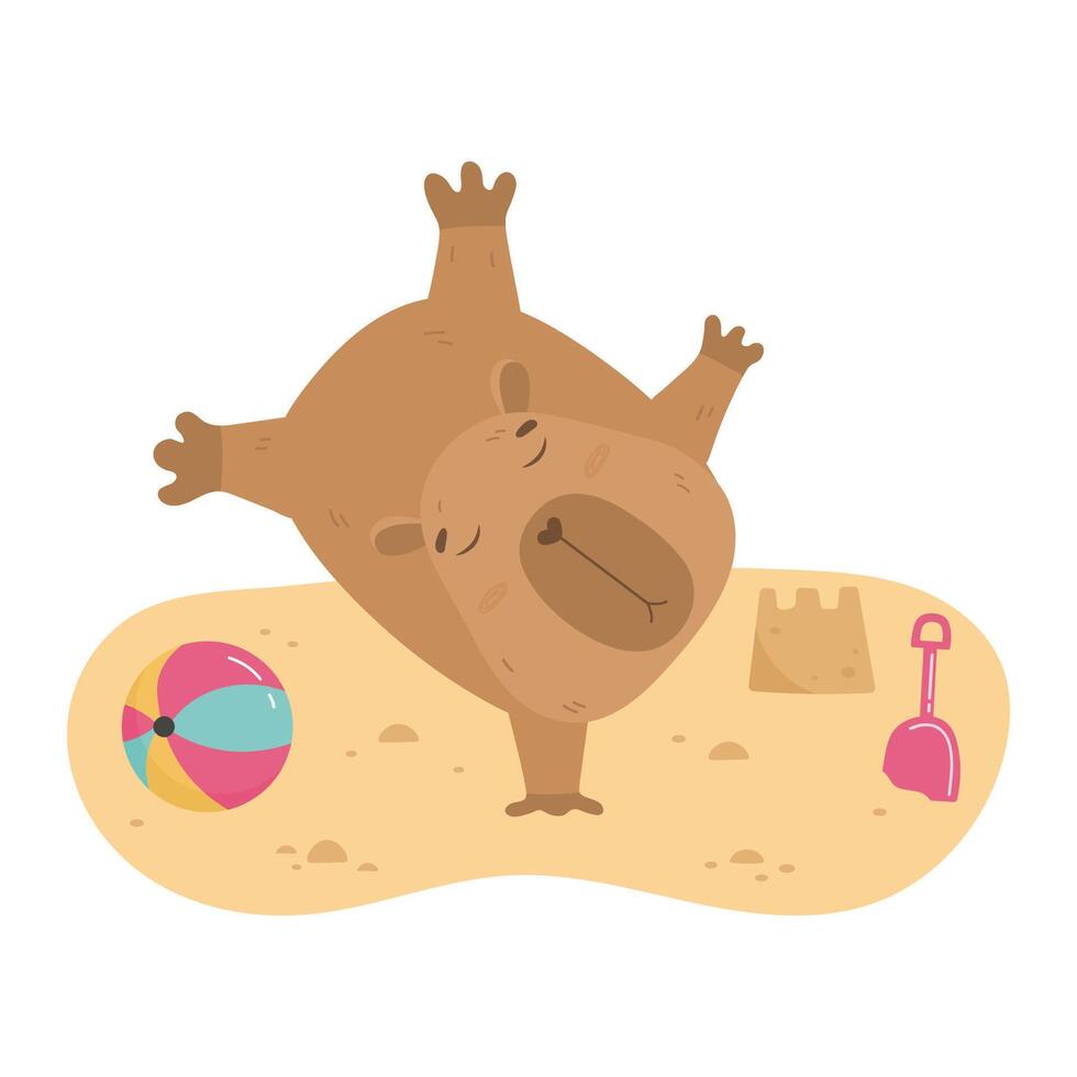 schattig capibara hebben pret Aan de strand vector