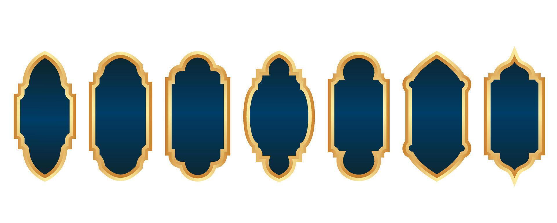 Ramadan gouden kader. Islamitisch venster vorm geven aan. Arabisch vector boog. moslim wijnoogst grens voor ontwerp. Indisch decoratie in oosters stijl.