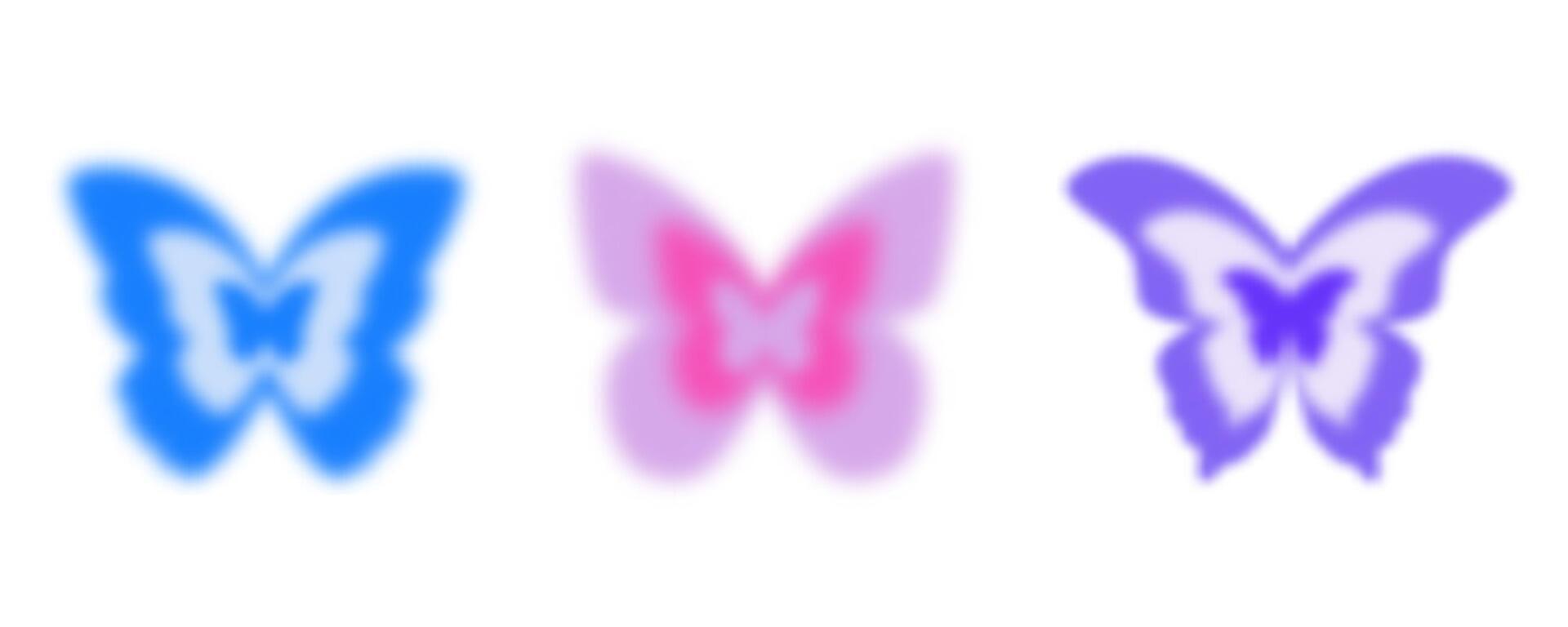 y2k aura vlinder. wazig helling sticker. holografische esthetisch groovy elementen Aan wit achtergrond. zacht neon retro figuren. vector verzameling.