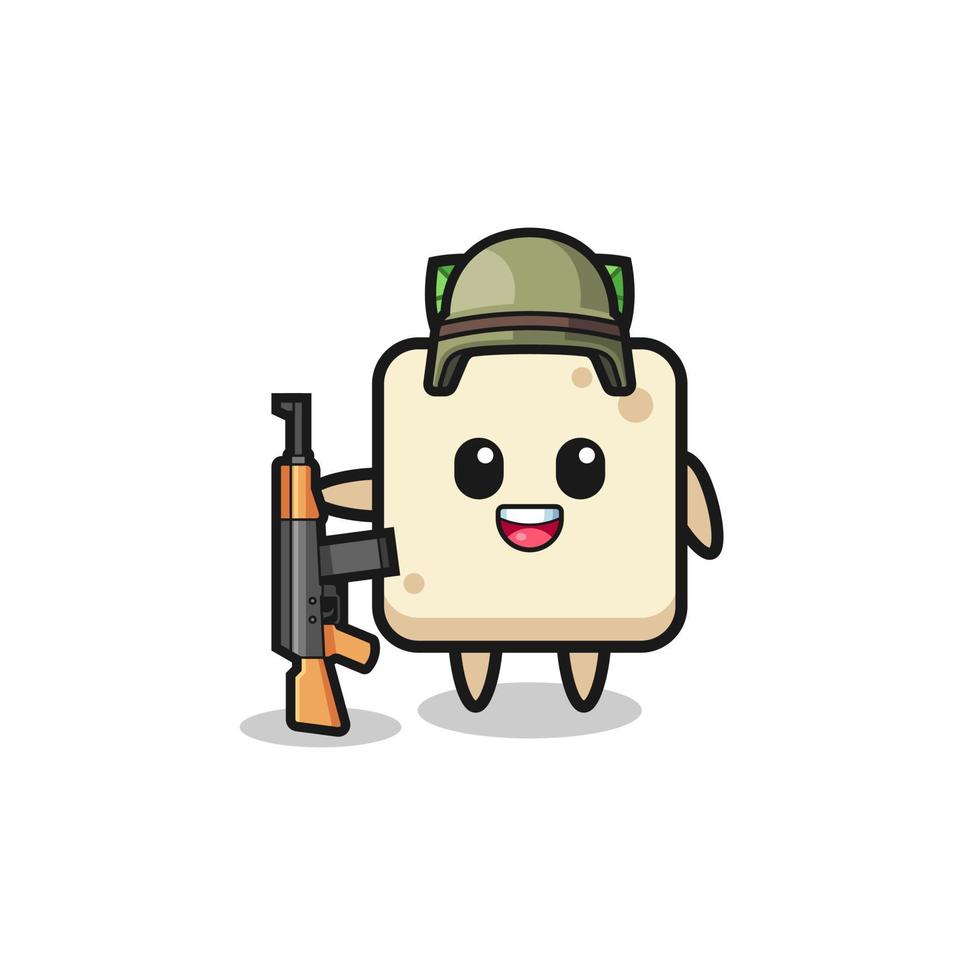 schattige tofu-mascotte als soldaat vector