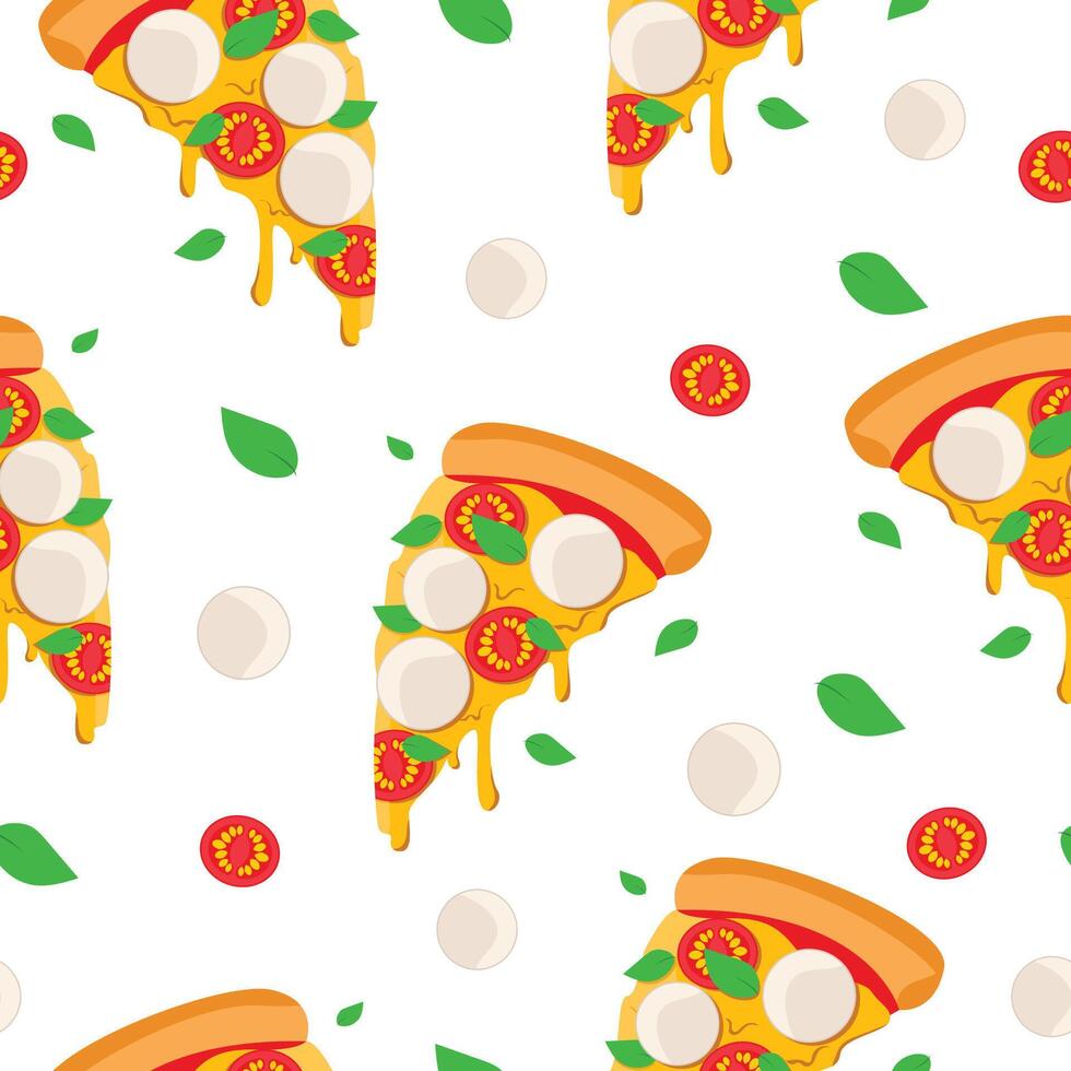 naadloos patroon met sappig plak van margherita pizza. vector grafisch.