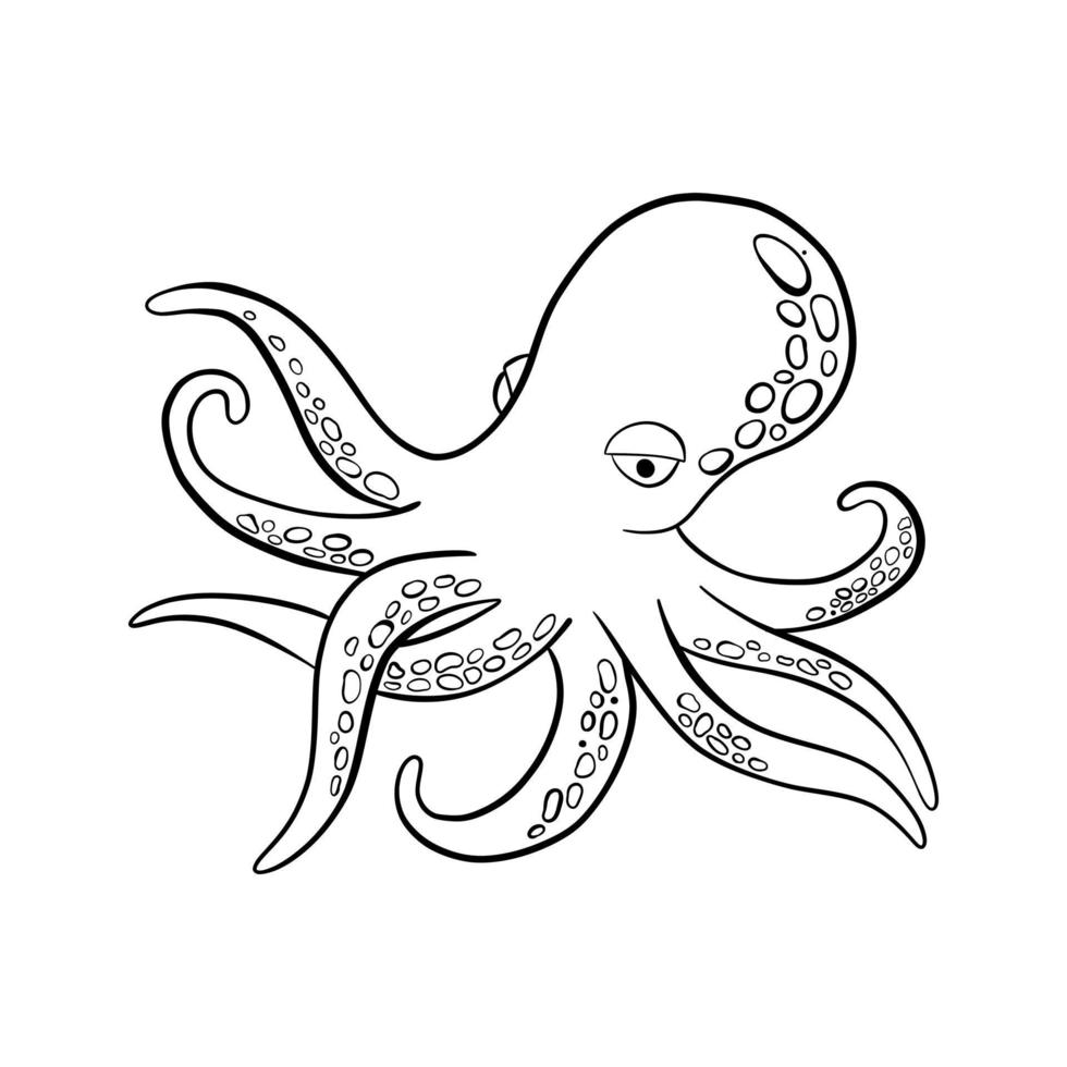 zwarte omtrek schattige cartoon doodle stijl octopus vector