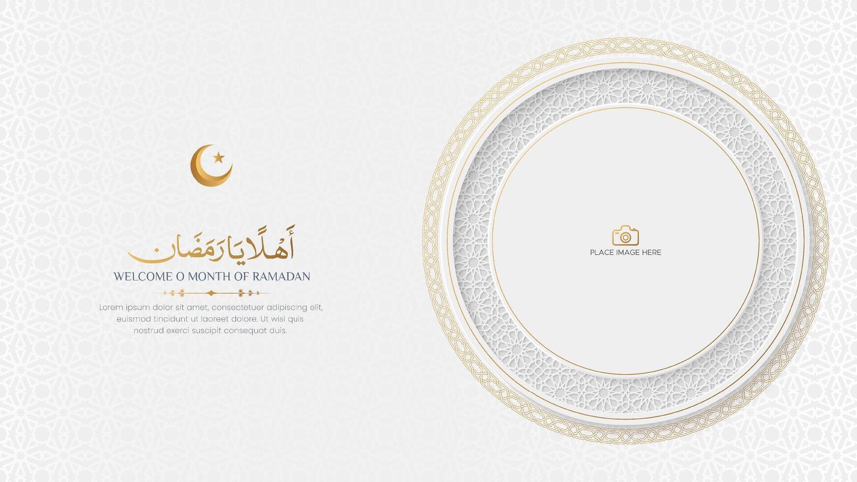 Ramadan kareem elegant sociaal media post achtergrond met Islamitisch patroon en foto kader vector