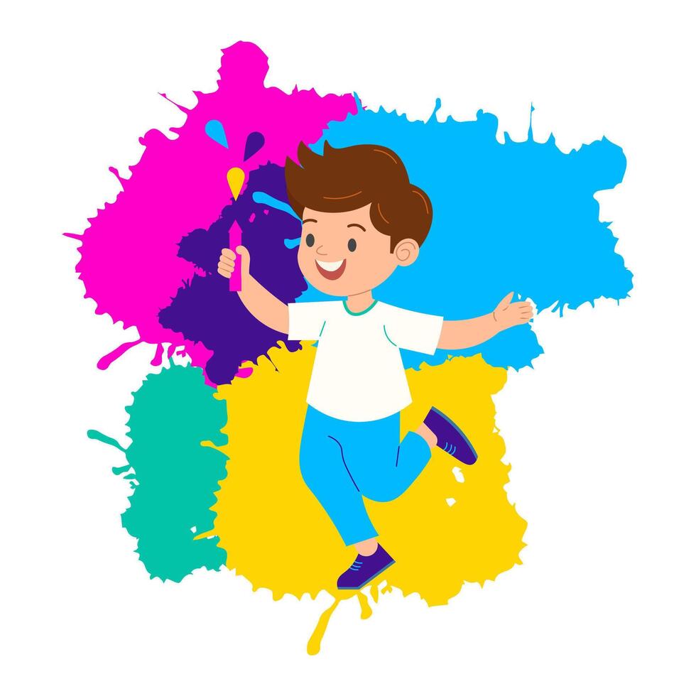 jongen en meisje genieten holi festival en spelen pichkari. vector illustratie