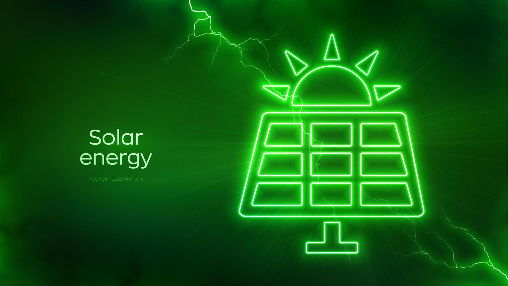 zonne- energie. zonne- pv paneel macht fabriek station icoon met energie gloed. hernieuwbaar duurzame fotovoltaïsche zonne- park energie generatie concept. elektrisch kwijting Effecten. vector illustratie.