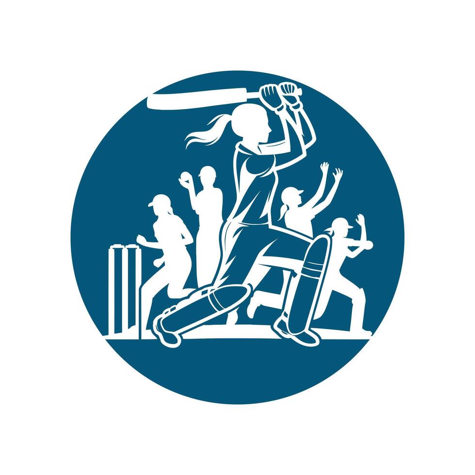 krekel speler logo Dames cricketspeler concept vector
