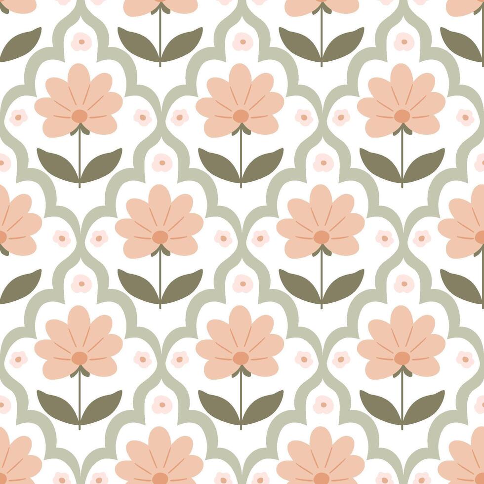 damast bloemen hand- getrokken behang. pastel gemakkelijk weide bloem naadloos patroon. vector beige botanisch voorjaar ontwerp, herhaling achtergrond, schattig Pasen afdrukken, rustiek textiel, inpakken papier, schroot, kleding stof.