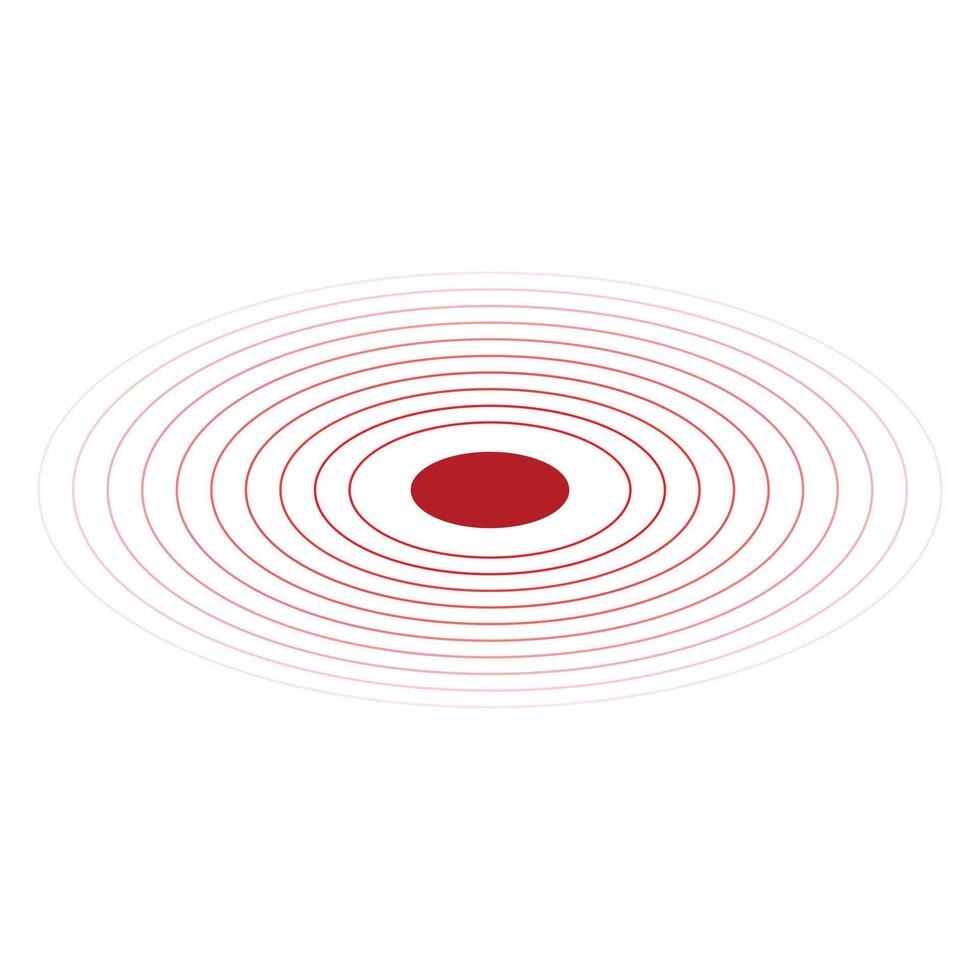 cirkel rood aardbeving icoon set. ronde trillingen grafisch of rood alarm radar. vector geïsoleerd illustratie