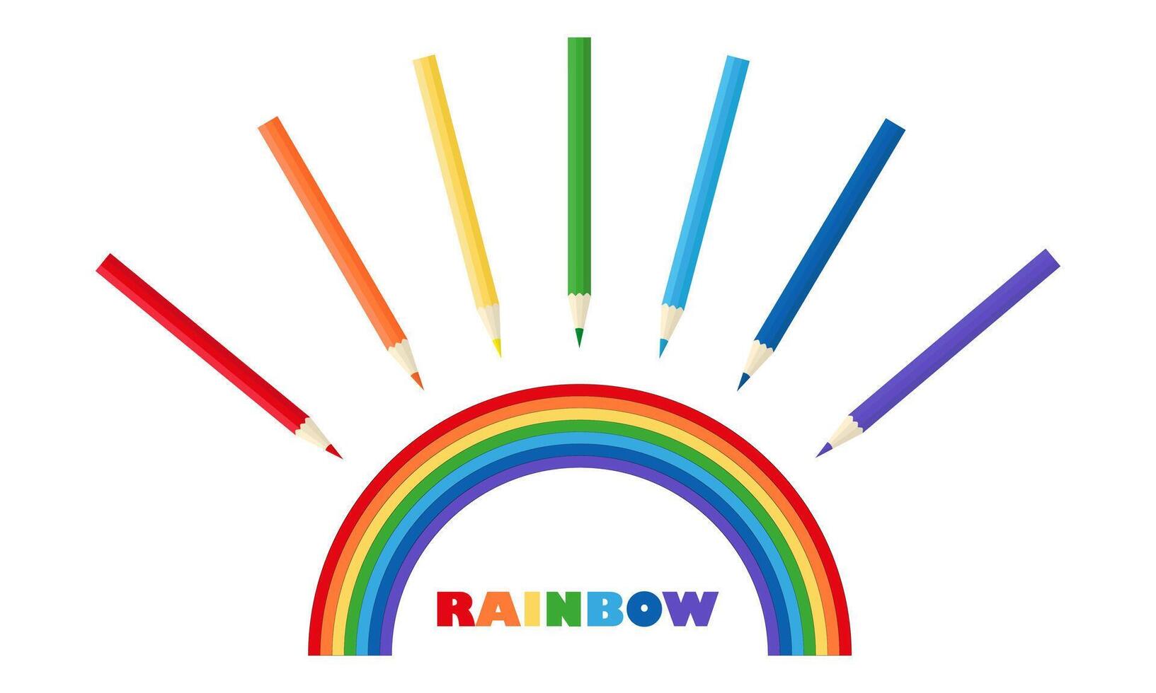 allemaal de kleuren van de regenboog. gekleurde potloden met hand- tekening van regenboog. aan het studeren kleuren. vector