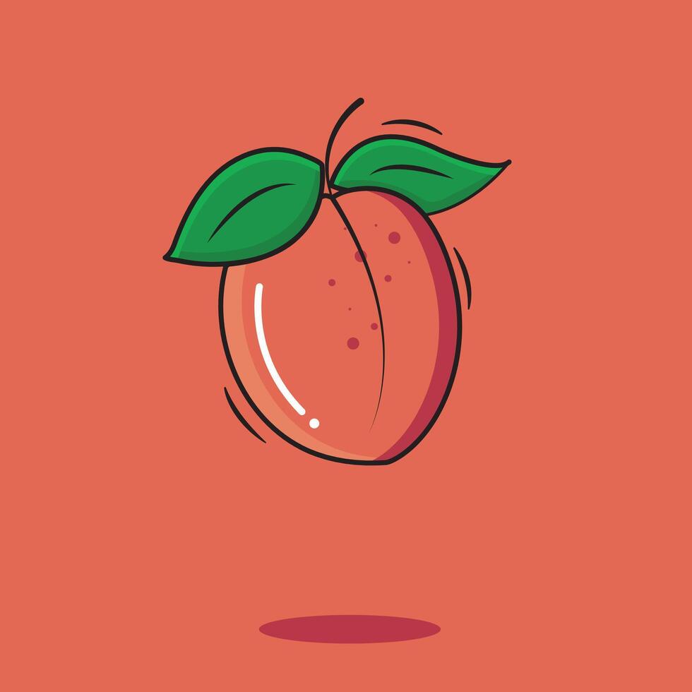 vector geheel vers perzik fruit icoon met bladeren tekenfilm stijl perzik achtergrond vector illustratie