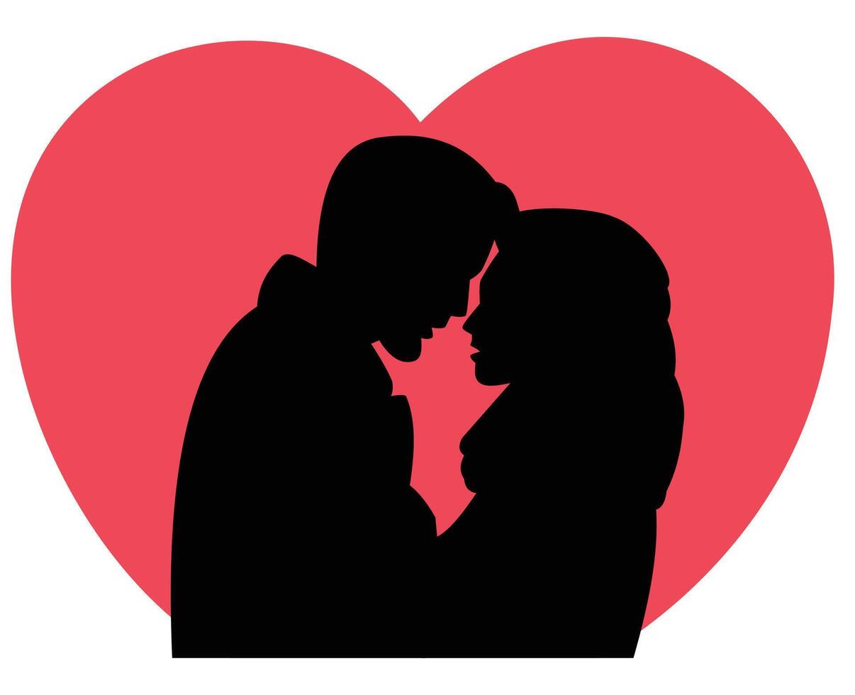 silhouet romantisch tafereel van paar van jong Mens en vrouw knuffelen samen vector