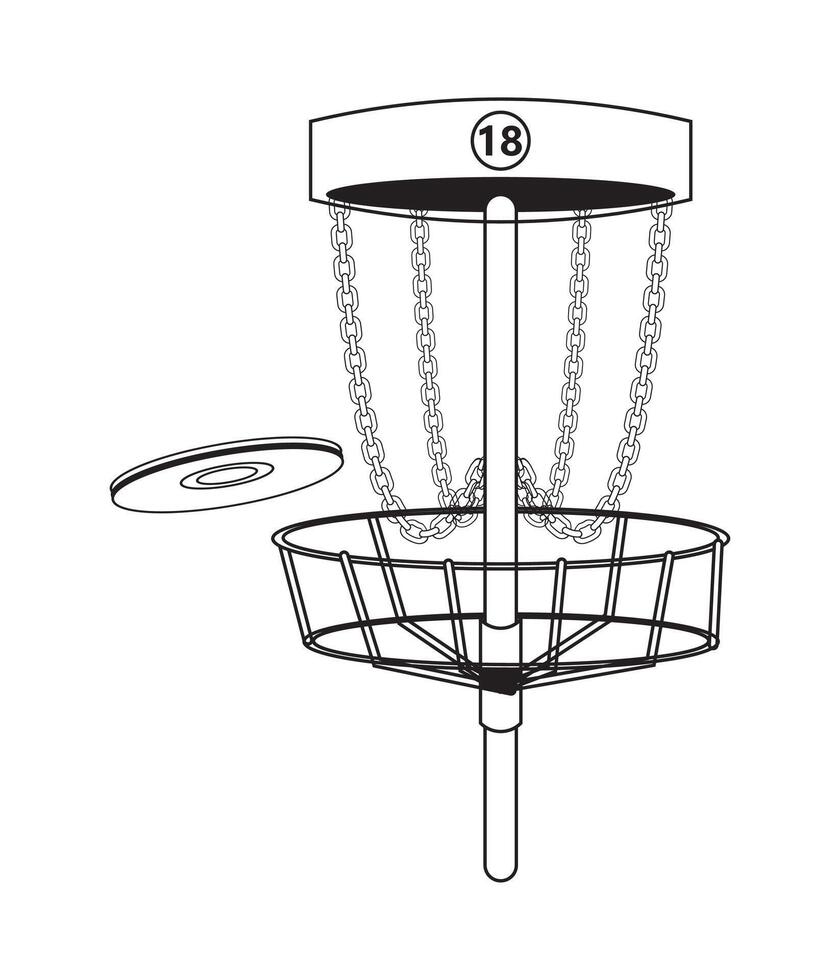 een tekening van een schijf golf mand met een keten gehecht vector