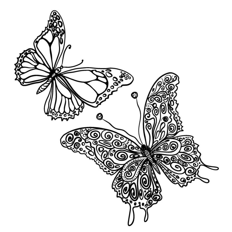 vlinders. een gemakkelijk tekening met uw eigen handen. minimalistisch contour illustratie. vector eps 10.