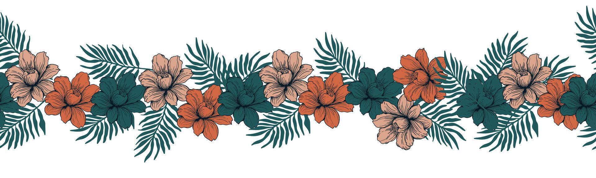 een decoratief grens van takken is gemarkeerd Aan een wit achtergrond. een patroon van bladeren. vector illustratie. voor natuur, eco en ontwerp. hand getekend planten, een kader voor een ansichtkaart.