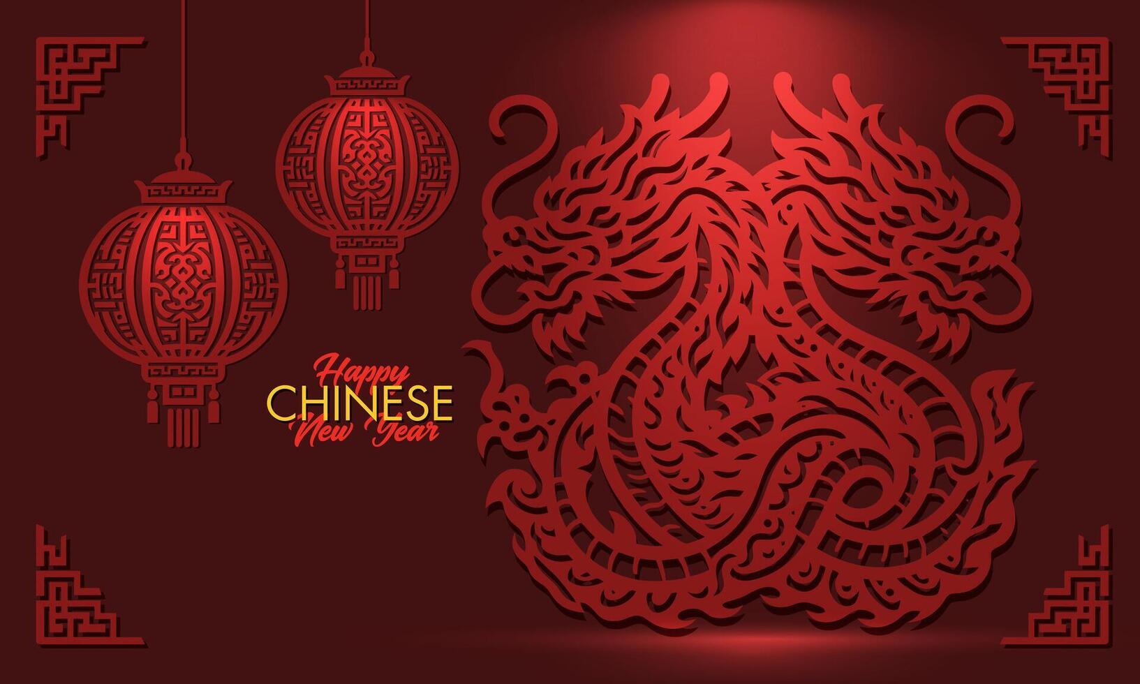 Chinese nieuw jaar achtergrond decoraties met draak en traditioneel papier festival lantaarns achtergrond. vector