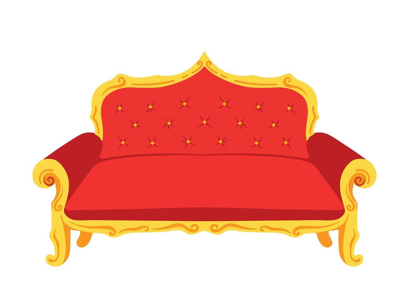 luxe duur rood gedempt lounge sofa bankstel met goud geel ornamenten vector illustratie. gemakkelijk vlak Nee schets tekenfilm kunst gestileerd comfortabel bankstel tekening.