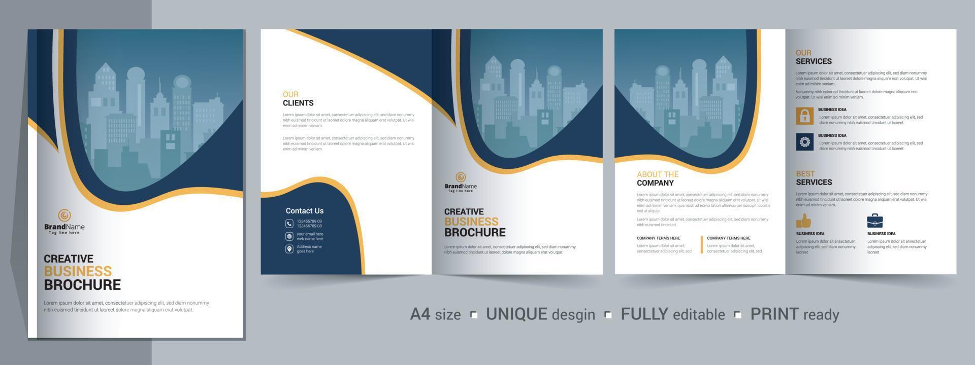 zakelijke bi-fold brochure sjabloon, catalogus, boekje sjabloonontwerp. volledig bewerkbaar. vector