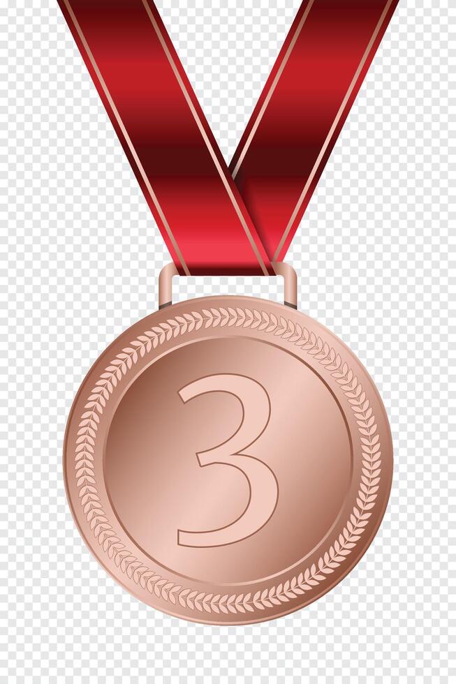 bronzen medaille. bronzen medaille met rood lintje. ontwerp winnaar gouden medaille prijs. kampioen winnaar prijs medaille vector