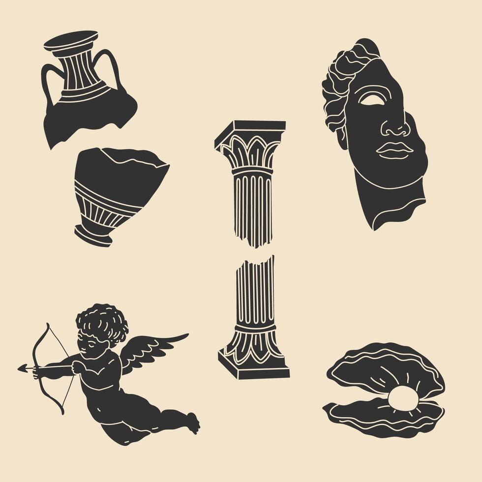 Grieks oude beeldhouwwerk set. vector hand- getrokken