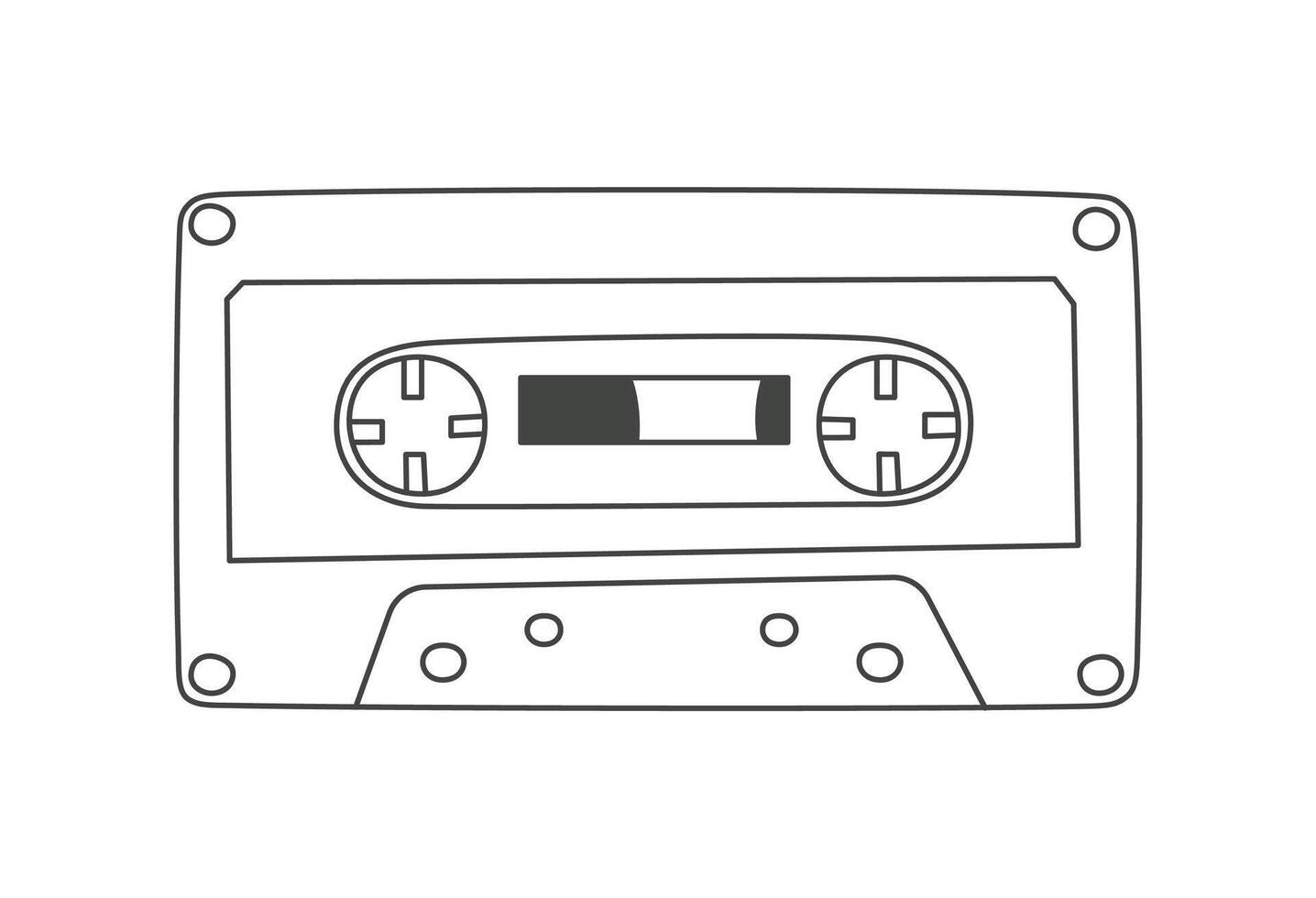 retro audio cassette geïsoleerd Aan wit. contour vector illustratie in tekening stijl.