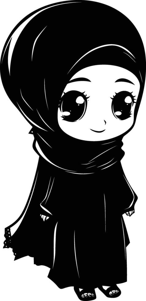 ai gegenereerd silhouet schattig weinig meisje vervelend hijab zwart kleur enkel en alleen vector