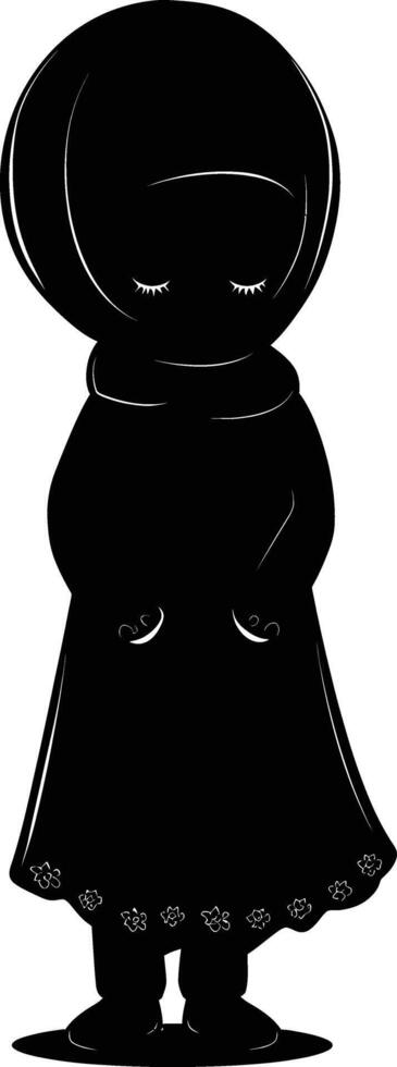 ai gegenereerd silhouet schattig weinig meisje vervelend hijab zwart kleur enkel en alleen vector