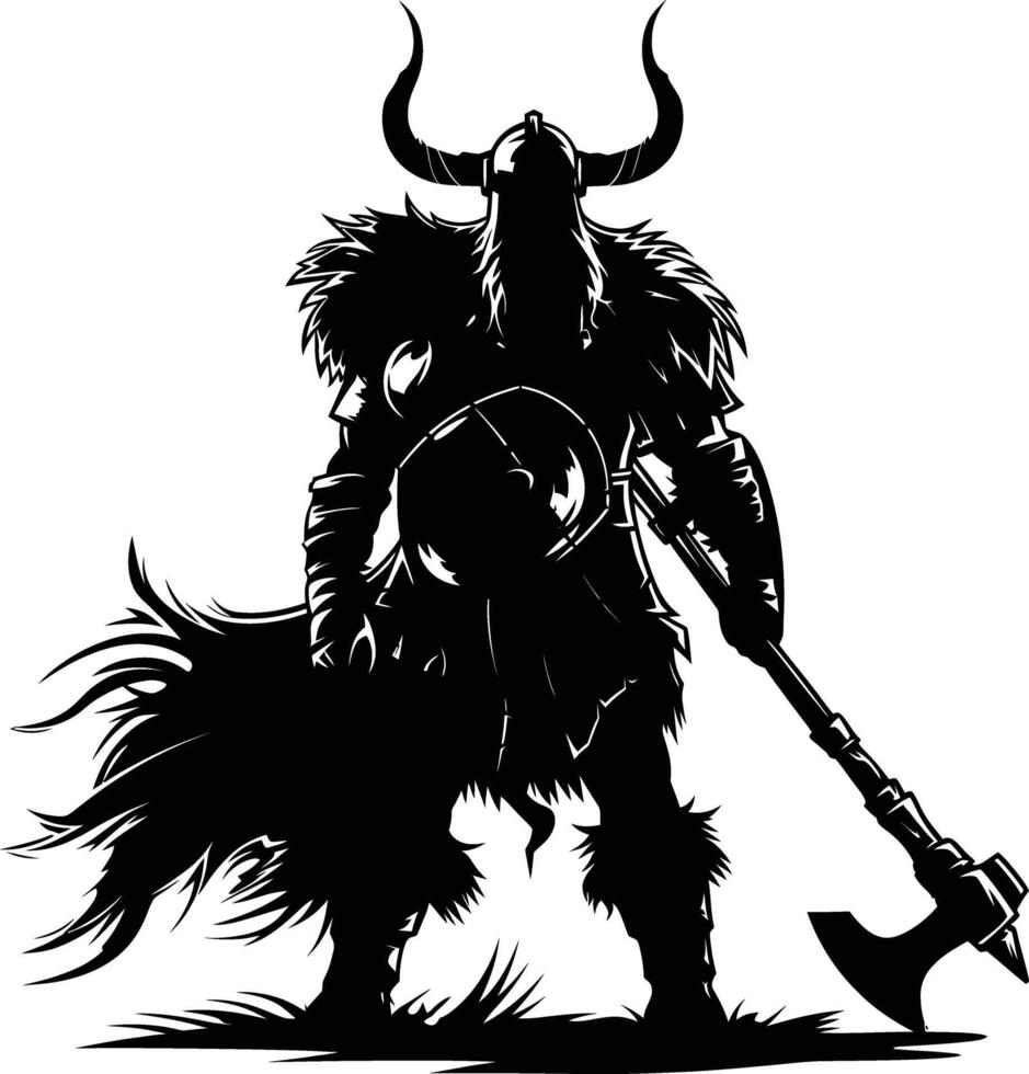 ai gegenereerd silhouet viking krijger in mmorpg spel zwart kleur enkel en alleen vector