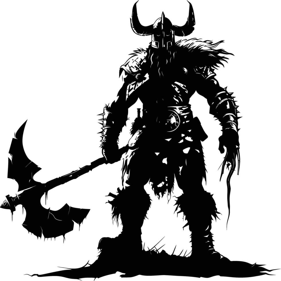 ai gegenereerd silhouet viking krijger in mmorpg spel zwart kleur enkel en alleen vector