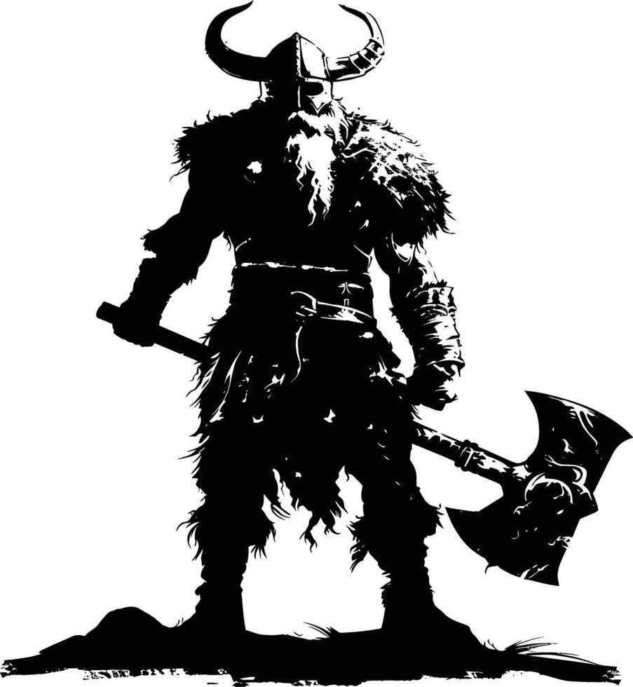 ai gegenereerd silhouet viking krijger in mmorpg spel zwart kleur enkel en alleen vector