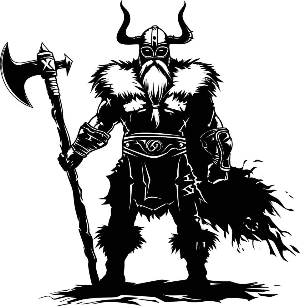 ai gegenereerd silhouet viking krijger in mmorpg spel zwart kleur enkel en alleen vector