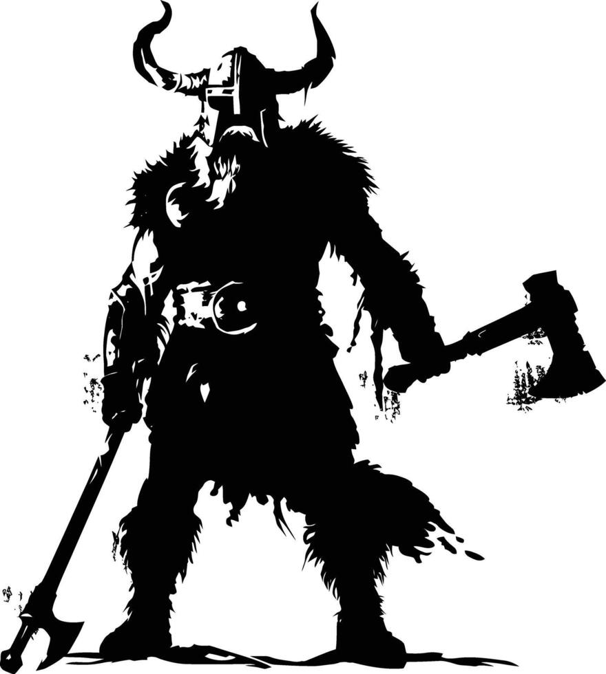 ai gegenereerd silhouet viking krijger in mmorpg spel zwart kleur enkel en alleen vector