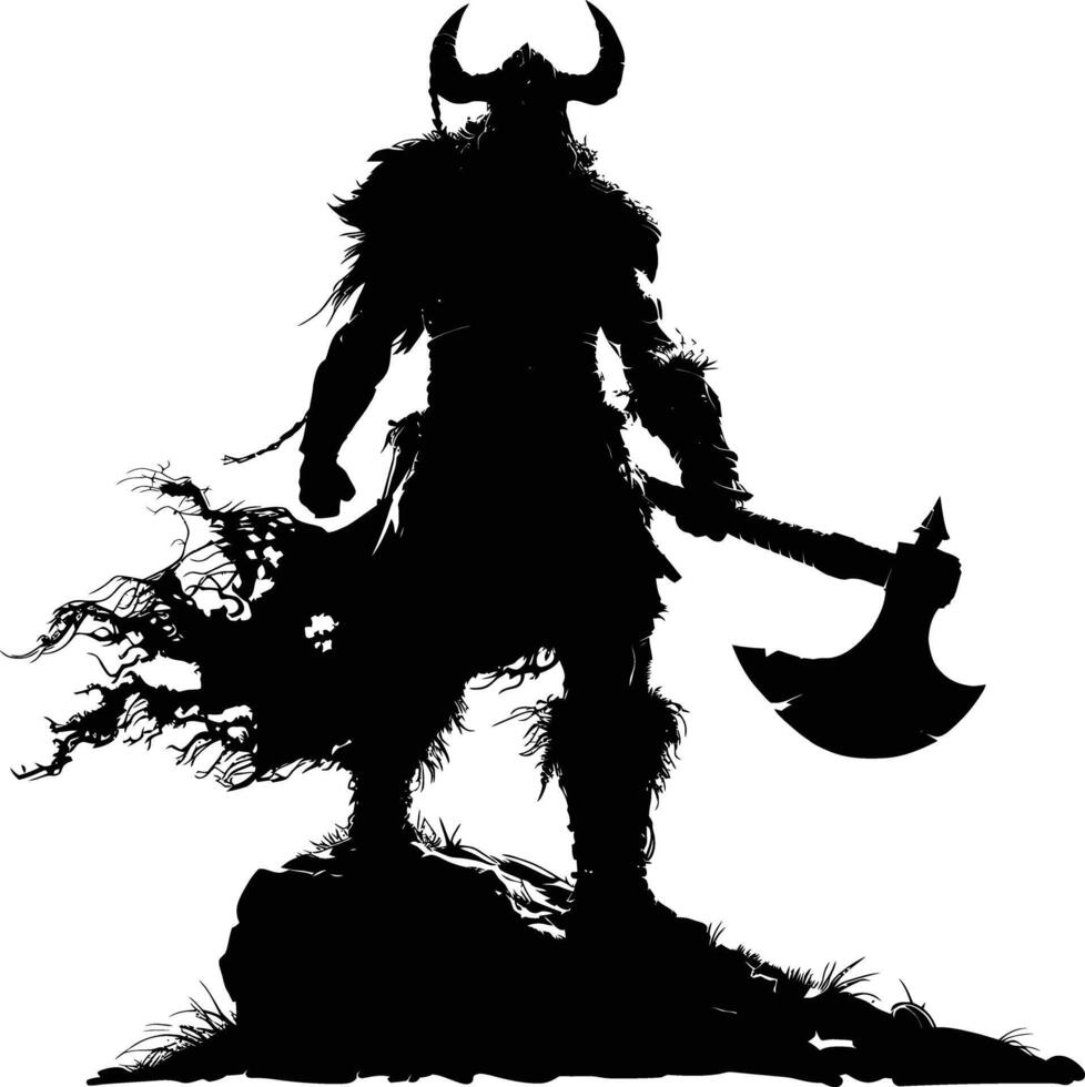 ai gegenereerd silhouet viking krijger in mmorpg spel zwart kleur enkel en alleen vector