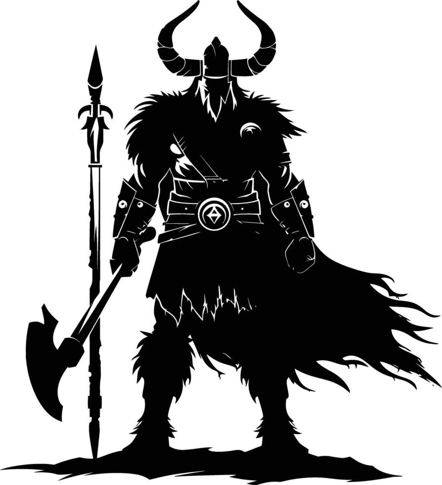 ai gegenereerd silhouet viking krijger in mmorpg spel zwart kleur enkel en alleen vector