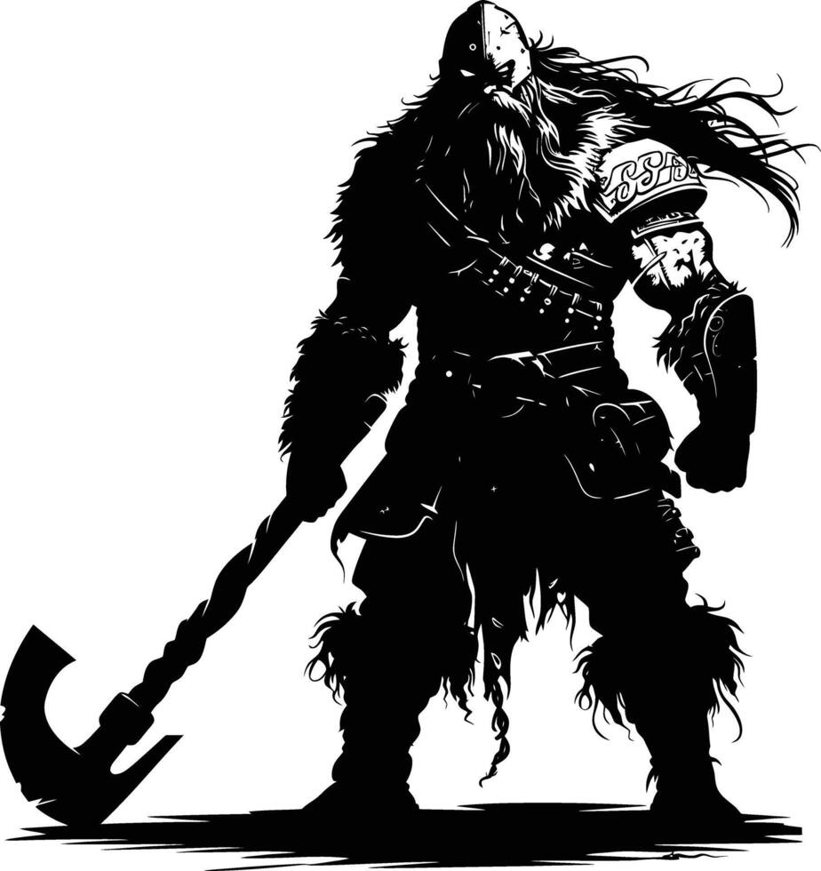 ai gegenereerd silhouet viking krijger in mmorpg spel zwart kleur enkel en alleen vector