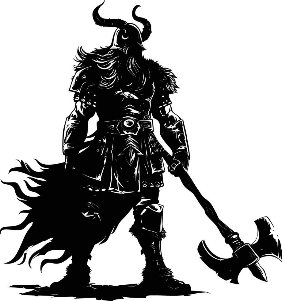 ai gegenereerd silhouet viking krijger in mmorpg spel zwart kleur enkel en alleen vector