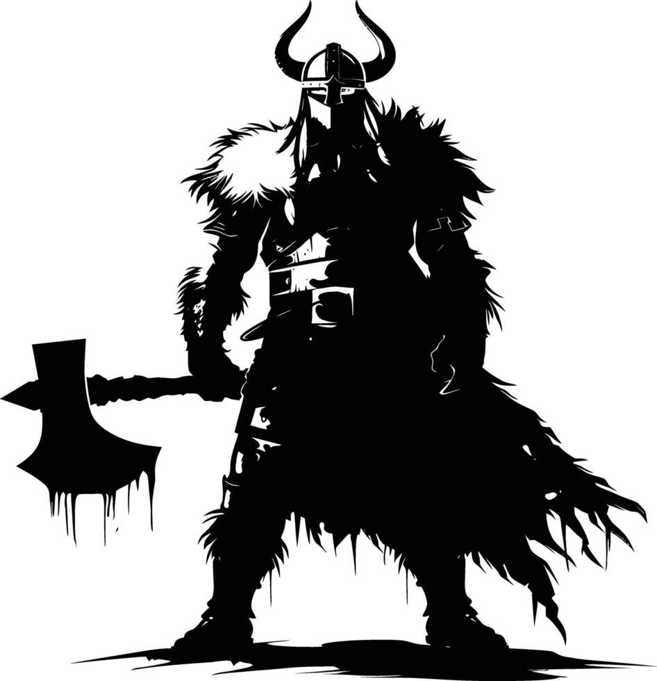 ai gegenereerd silhouet viking krijger in mmorpg spel zwart kleur enkel en alleen vector