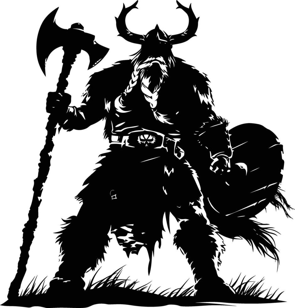 ai gegenereerd silhouet viking krijger in mmorpg spel zwart kleur enkel en alleen vector