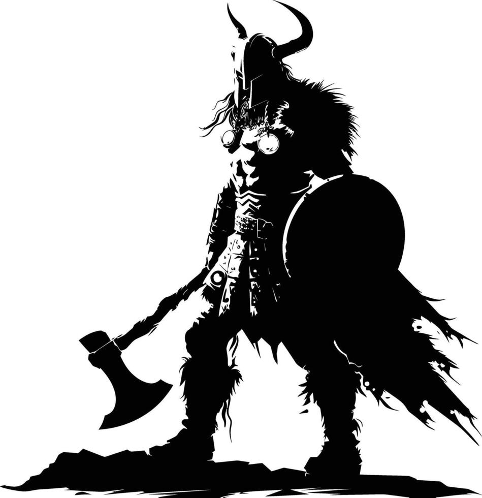 ai gegenereerd silhouet viking krijger in mmorpg spel zwart kleur enkel en alleen vector