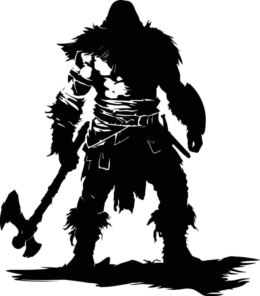 ai gegenereerd silhouet viking krijger in mmorpg spel zwart kleur enkel en alleen vector